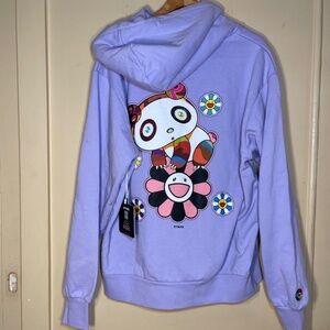 Murakami X Blk PNK Purple murakami Graphic Hoodie with Cartoon Design